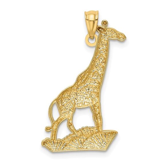 14K Yellow Gold and White Rhodium 2D Giraffe Pendant, 15 x 29mm